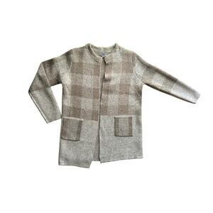 Yaira Brown Open Front Plaid Cardigan Sweater Size M Mature Office Casual